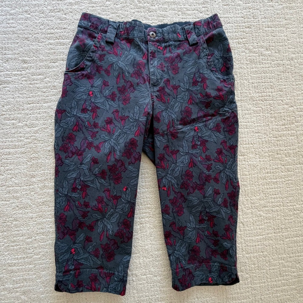 Duluth Trading Co RootStock Floral Gardening Crop Pants Gray 10 Utility Gorpcore
